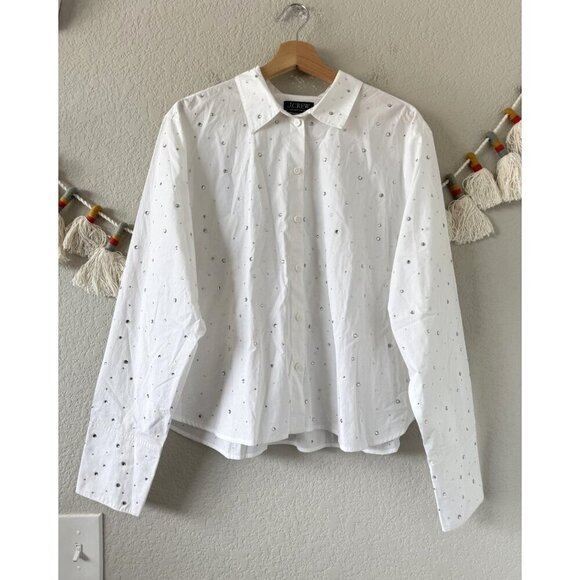J. crew Cropped Garcon Button Up With Crystals Organic Cotton Glam Careerwear 16 - Picture 1 of 10